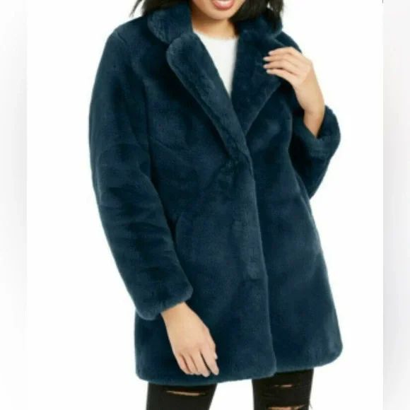 CHRISTIAN SIRIANO New York FAUX FUR Oversized Coat In A Deep Teal / Blue Tone - Picture 3 of 13